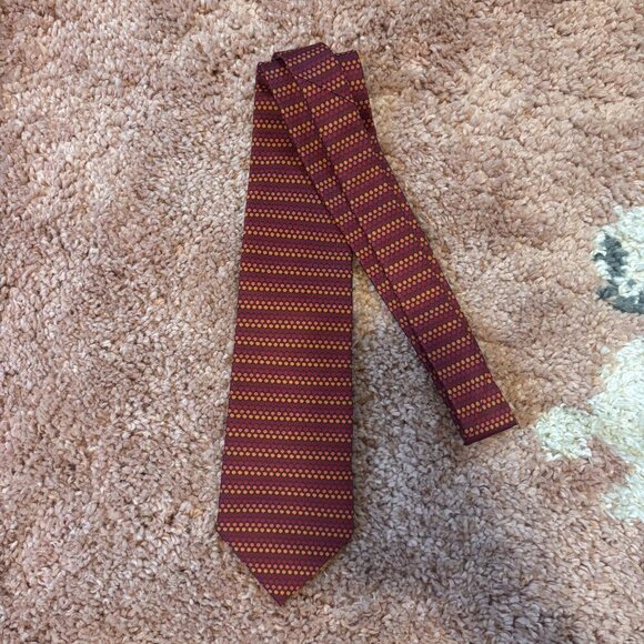 Saville Row 100% Silk Tie Red/Orange Polka Dots Art - Made in Korea 57"L 4"W - Picture 1 of 4